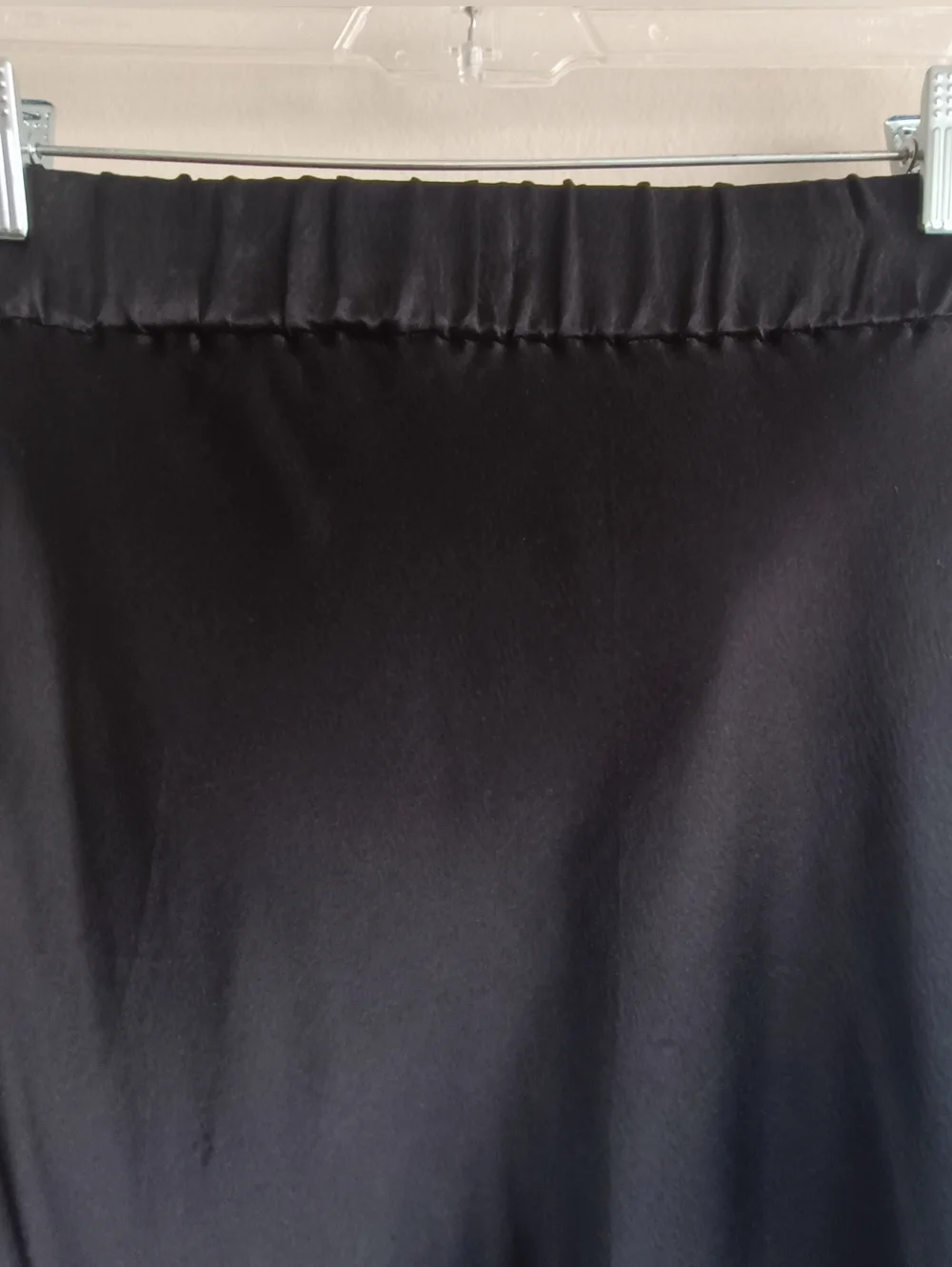 H&M Silk Line Black 100% Silk Midi Slip Skirt Elastic Waist Size 8 - Picture 2 of 13